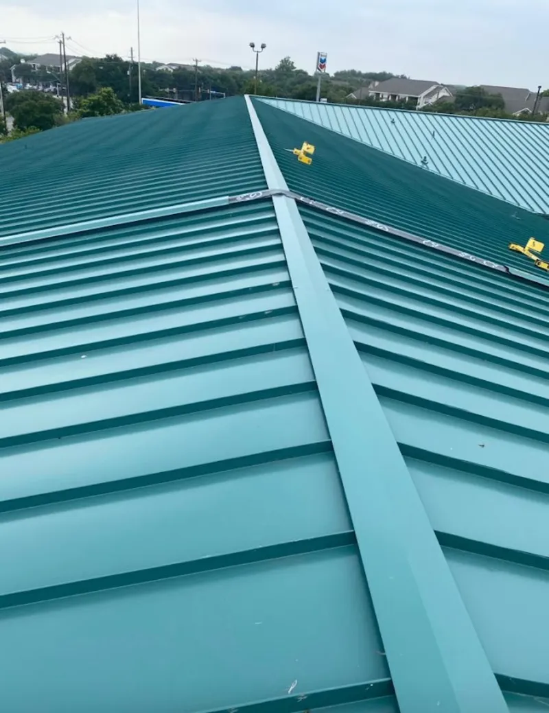 Green commercial metal roof ridge and valley for Metal Roof Repair in El Monte